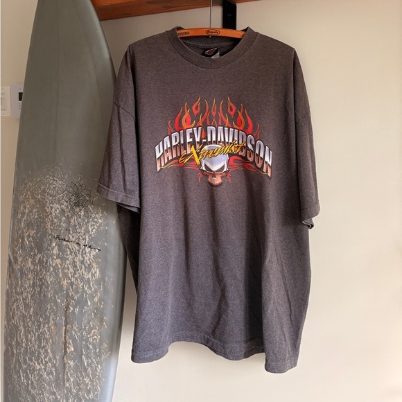 Vintage HARLEY DAVIDSON FLAMES GREY SHIRT 2XL - Picture 1 of 5